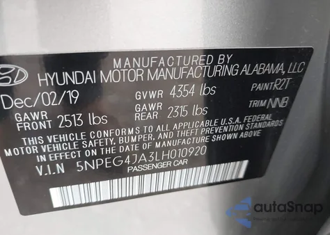 2020 Hyundai Sonata Se z USA, uszkodzony, nr VIN 5NPEG4JA3LH010920